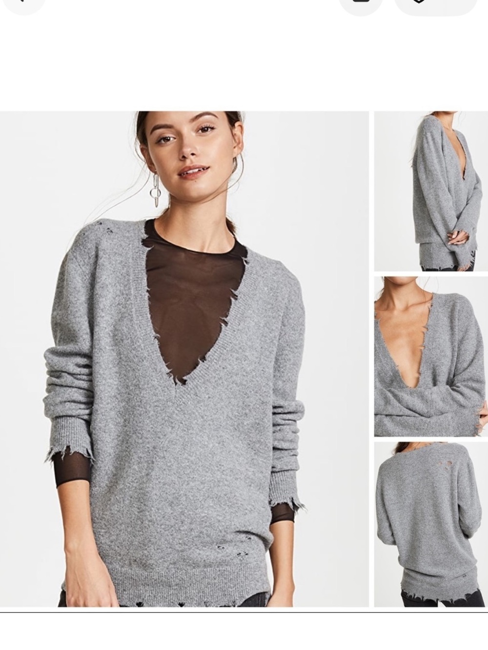 IRO Brody Shredded V-Neck Sweater - Light Gray